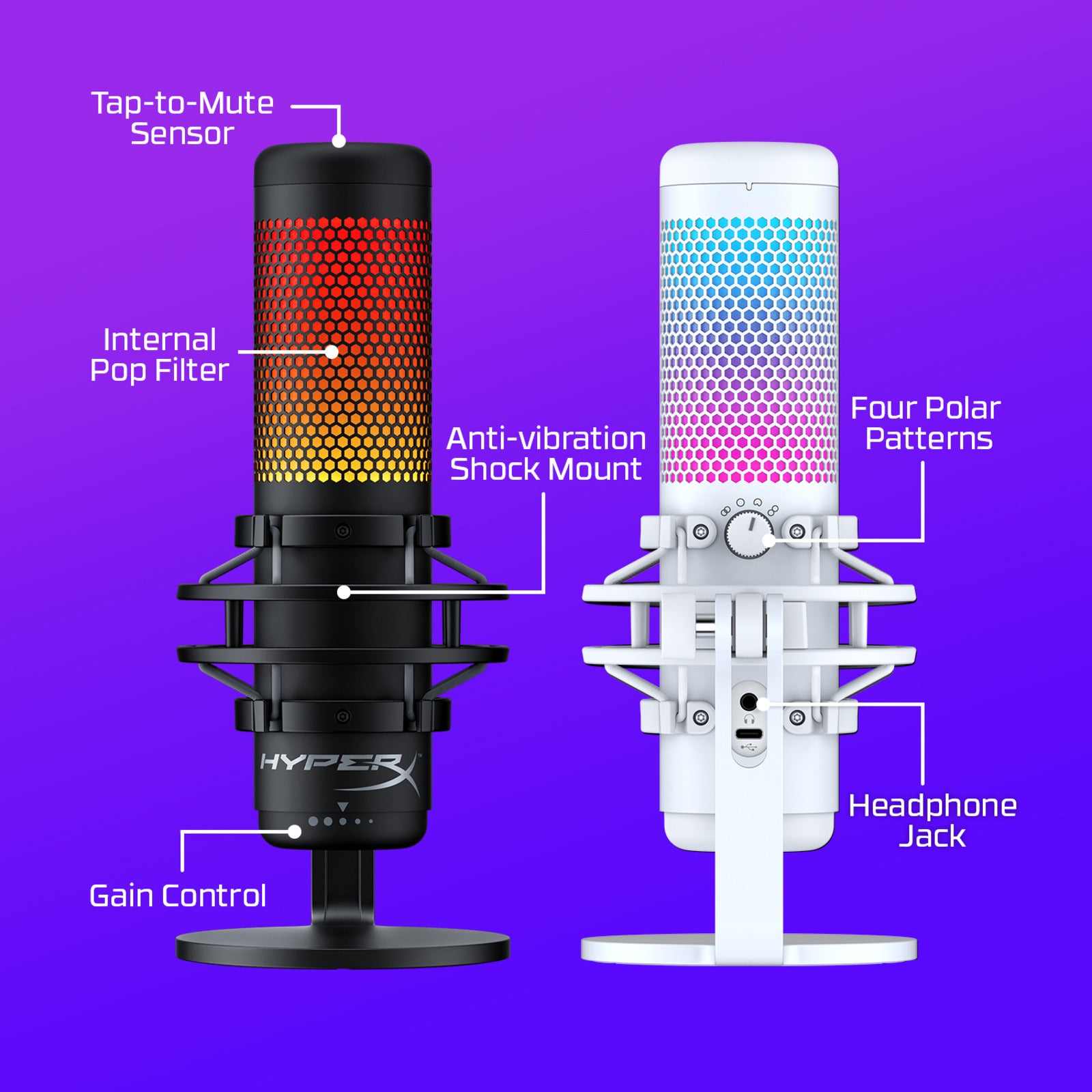 HyperX QuadCast S - USB Microphone (White-Grey) - RGB Lighting