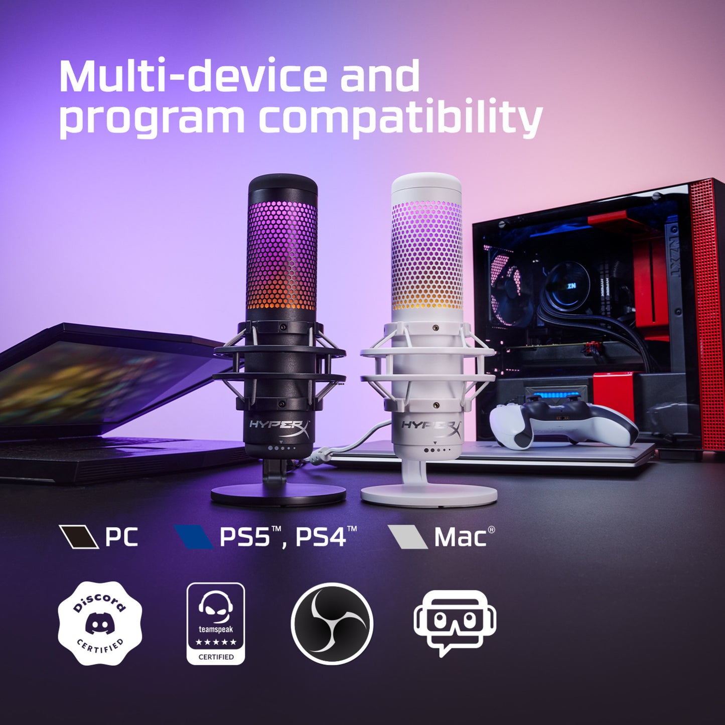 HyperX QuadCast S - USB Microphone (White-Grey) - RGB Lighting