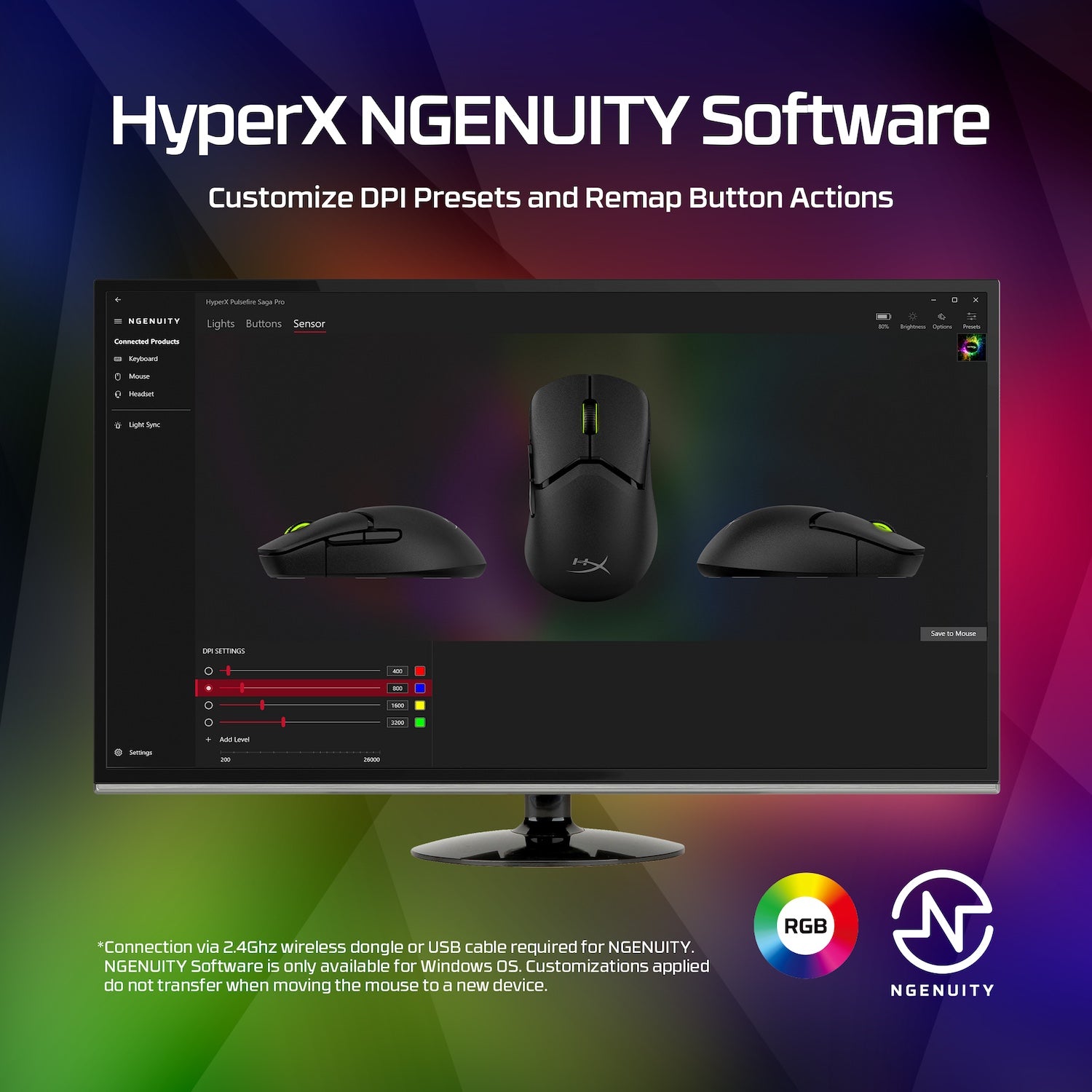 HyperX Pulsefire Saga Wireless Gaming Mouse (Black)